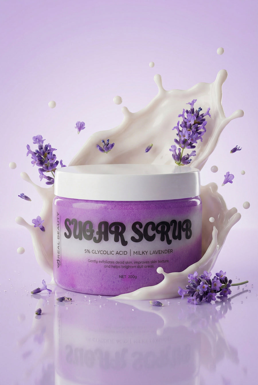 Milky Lavender Sugar Scrub, 5% Glycolic Acid