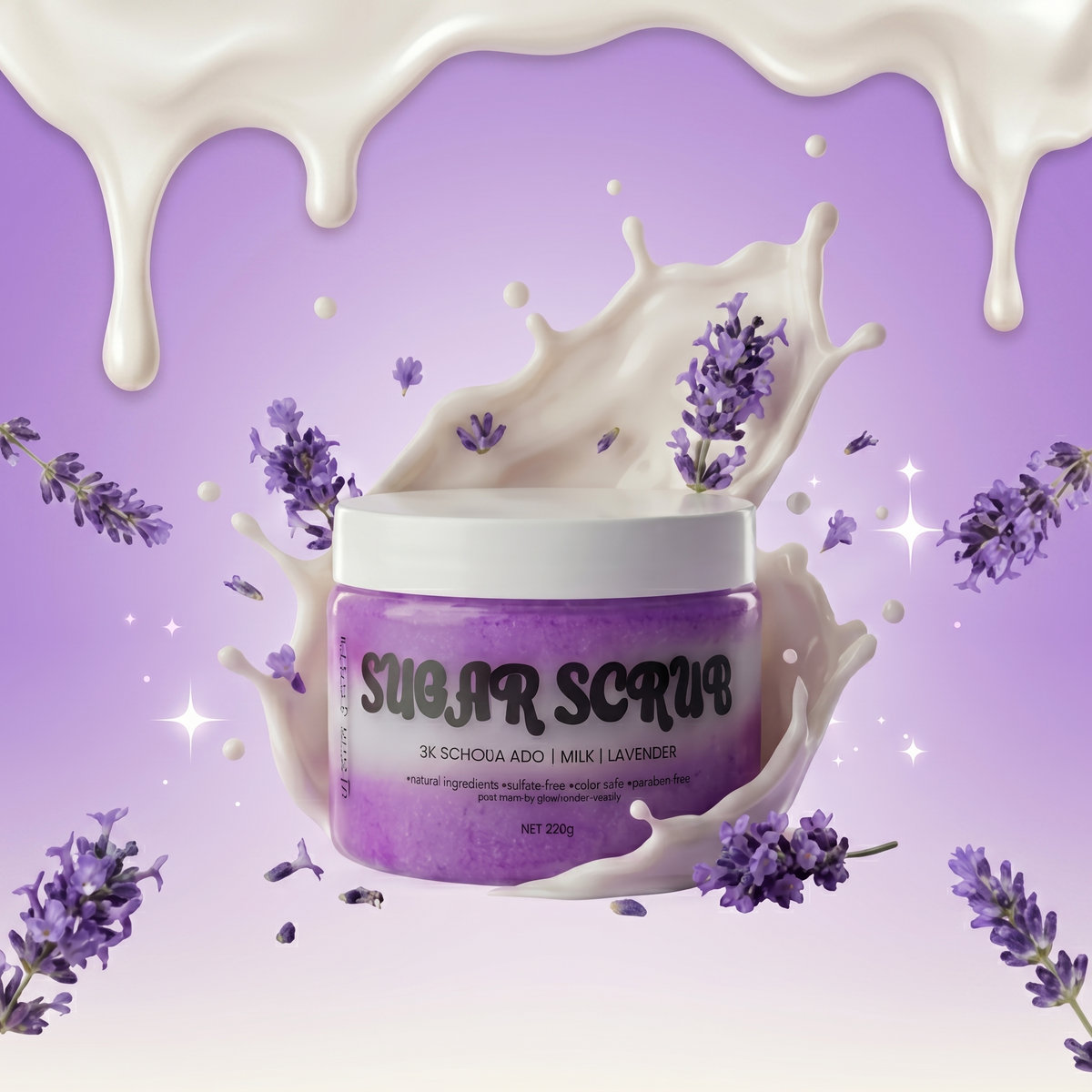 Milky Lavender Sugar Scrub, 5% Glycolic Acid