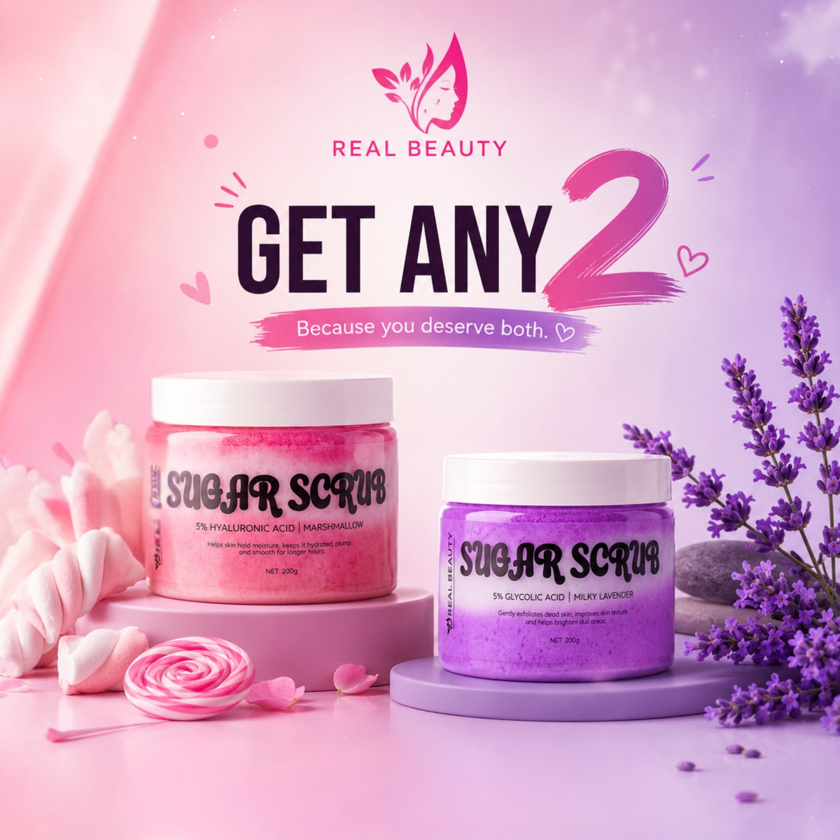 Real Beauty body sugar scrubs for oily and rough skin
